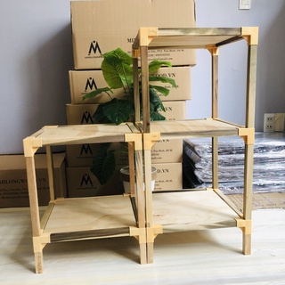 Combo 2 kệ gỗ vuông 2 tầng 3 tầng | màu gỗ xanh đen tự nhiên| ván mdf