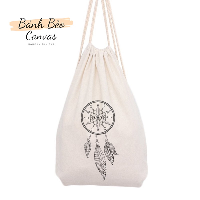 Balo dây rút vải, túi đi học giá rẻ chất liệu vải canvas, vải bố, giá rẻ họa tiết Dreamcatcher