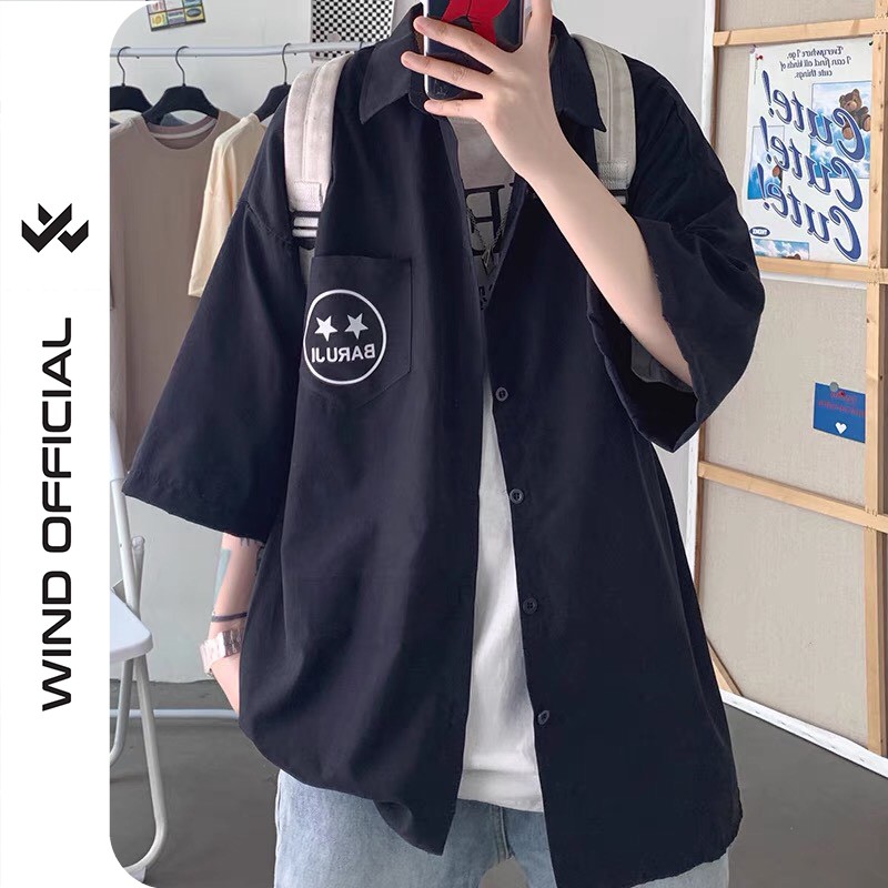 Áo sơ mi tay lỡ WIND unisex form rộng Mặt Sao nam nữ oversized kaki ulzzang | BigBuy360 - bigbuy360.vn