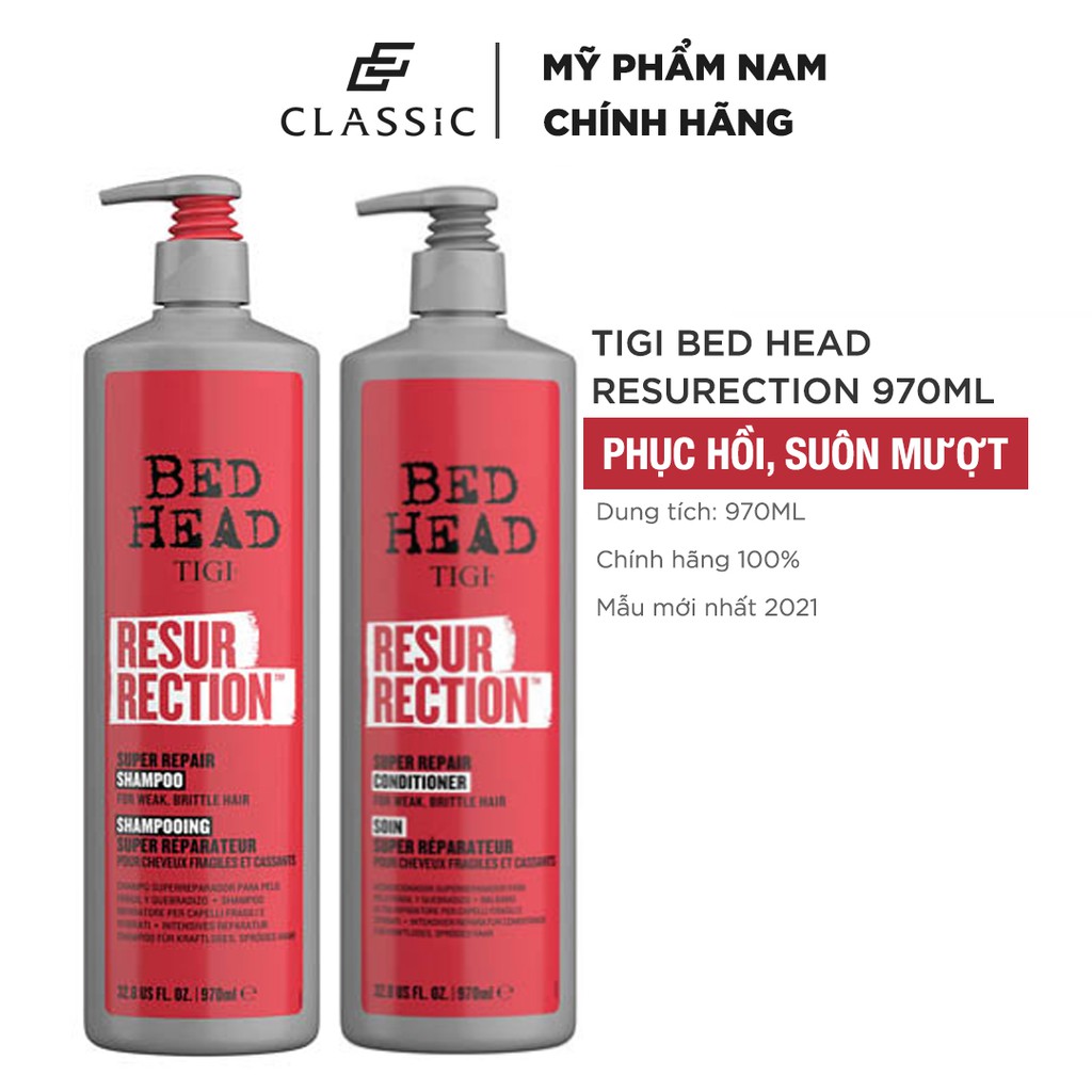 Mẫu mới 2021 - Bộ Dầu Gội Xả Tigi Đỏ Resurrection 970ml - Phục hồi hư tổn, siêu mượt