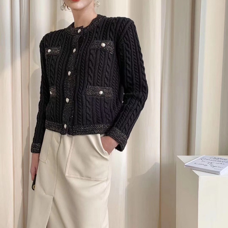 Áo khoác cardigan SUXI dệt kim cổ tròn phối nút phong cách retro Hàn Quốc cho nữ