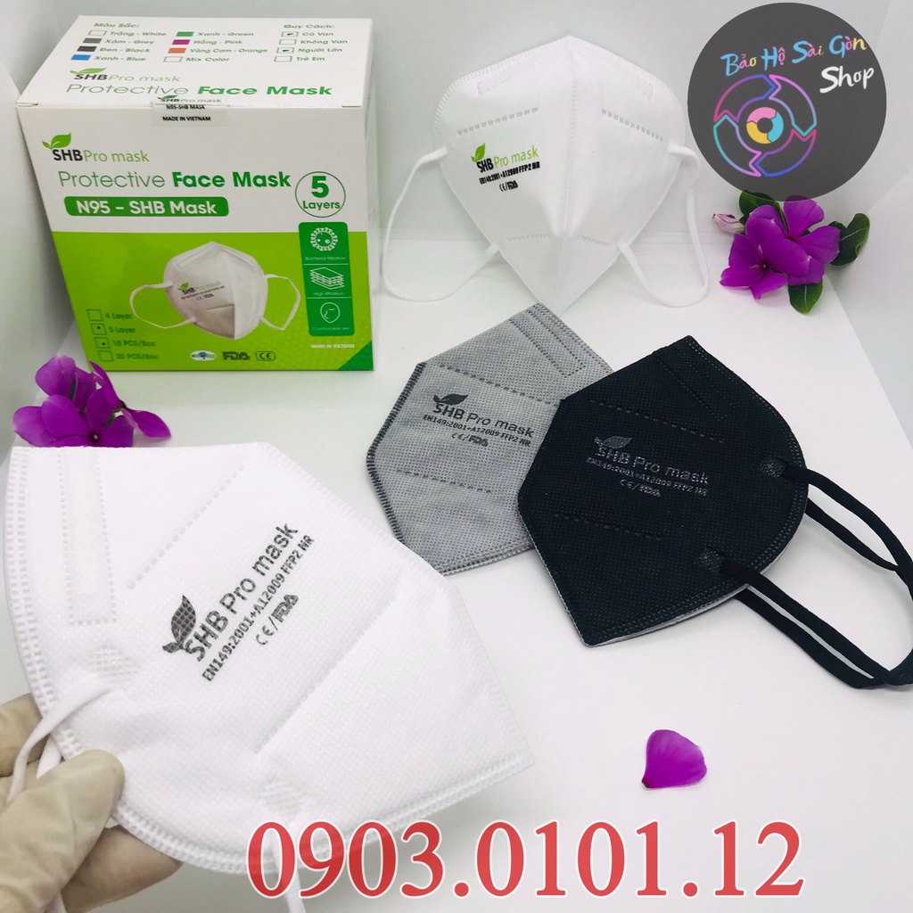 Khẩu trang n95 SHB Pro mask chính hãng, Kn95 cao cấp 5 lớp kháng khuẩn chuẩn FFP2 (hộp 20 cái)