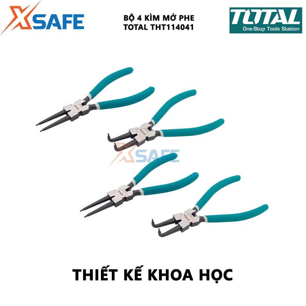 Bộ 4 kềm mở phe TOTAL THT114041 Bộ kìm 4 chi tiết kích thước 7&quot;/180mm, chất liệu thép carbon siêu cứng - Chính hãng