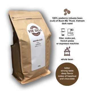 Cà phê hạt Robusta Culi VieDeli, túi 500g
