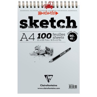 Sổ vẽ chì Clairefontaine Sketch wirebound pad 90gam 100 sheets, Sổ Clairefontaine Sketch wirebound