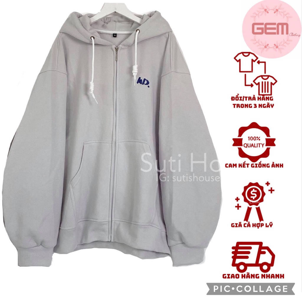 Áo khoác hoodie nỉ bông nam nữ form rộng unisex in hình AD nón rộng 2 lớp, áo khoác nỉ ulzzang tay bồng màu xám Hàn Quốc