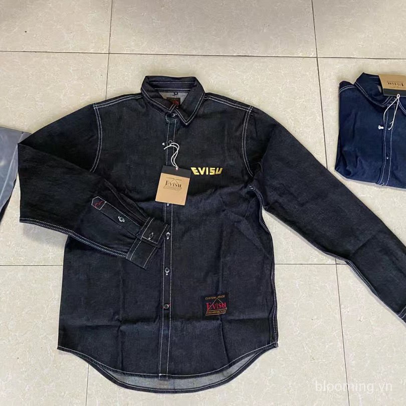 Áo sơ mi denim tay dài nhiều túi phong cách Nhật Bản thời trang thu đông mới dành cho nam 2022
