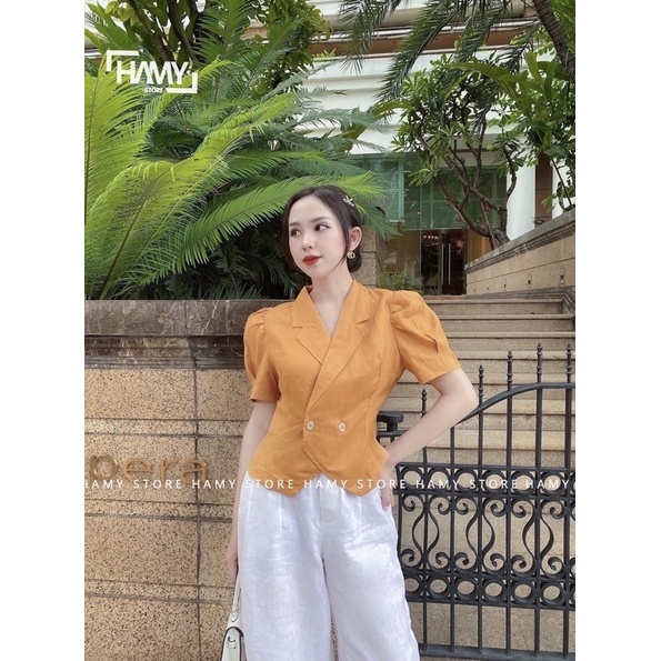 ÁO CỔ VEST NÚT DA