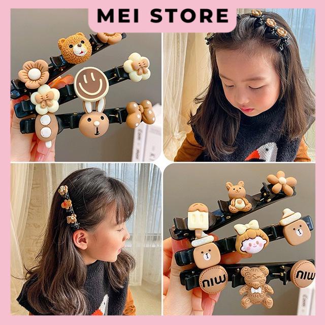 Set 6 Kẹp Tóc Hình Gấu Dễ Thương Phong Cách Hàn Quốc