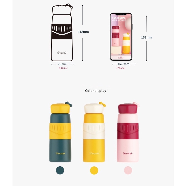 Bình giữ nhiệt Diandi xinh xắn dễ thương 400ml
