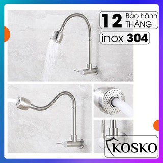 Vòi rửa bát chén inox 304 Cắm Tường Cần mềm - Bát sen 2 chế độ điều chỉnh 1 Đường Nước Lạnh
