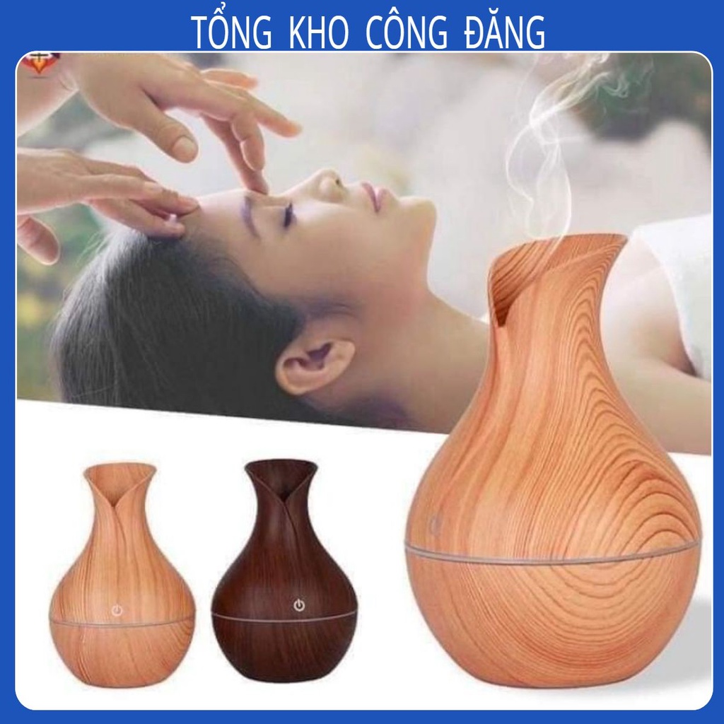 MÁY XÔNG TINH DẦU VÂN GỖ HÌNH LỌ HOA phun sương tạo ẩm...TKCĐ