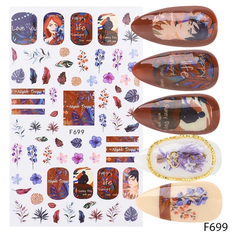 [STICKER MỚI 2021] Sticker hoạ tiết lá cây,hình dán móng hoạ tiết lá cây trang trí móng nail