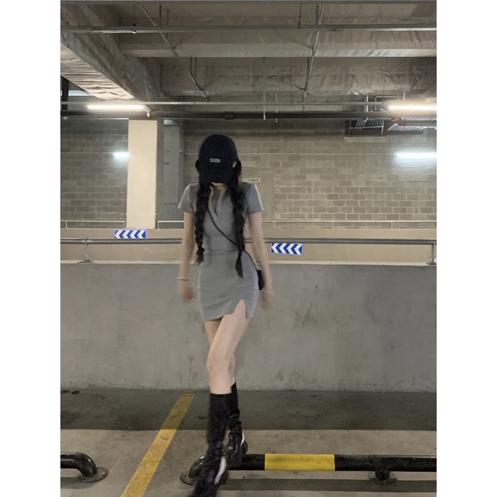 Cocory vn Đầm Tay Ngắn Màu Sắc Thanh Lịch Thiết Kế Xẻ Tà Quyến Rũ