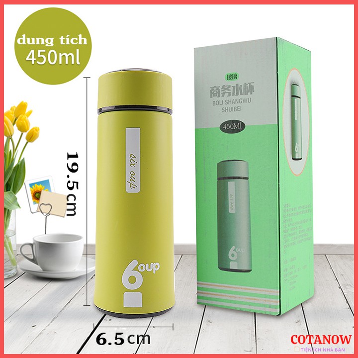 Bình Nước Giữ Nhiệt 6oup Lõi Thủy Tinh Vỏ Nhựa 450ml COTANOW