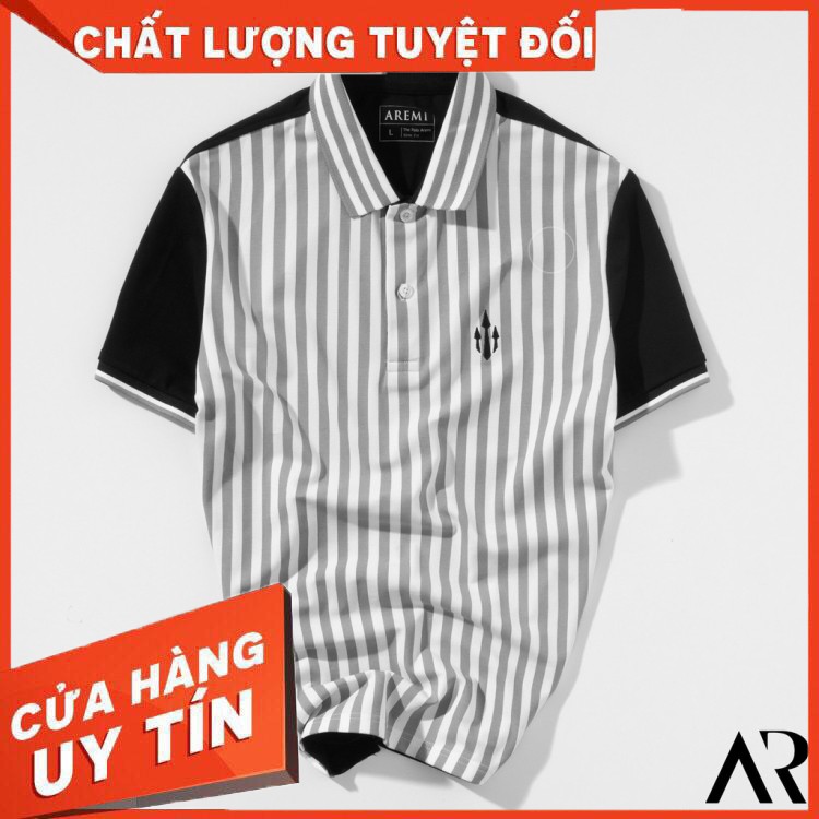 HÀNG CAO CẤP -  Áo Polo Nam trơn cổ trụ sọc đen trắng,thun cao cấp from chuẩn, thiết kế phong cách sang trọng  AREMI ARP