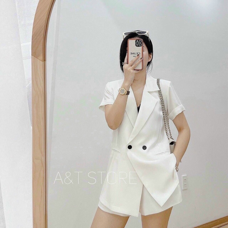 Set áo ngắn tay cổ vest và short Basic, Công Sở