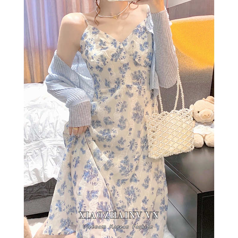 Áo khoác tay dài/ Đầm maxi hai dây XIAOZHAINV dáng chữ A họa tiết hoa mềm mại thời trang dành cho nữ