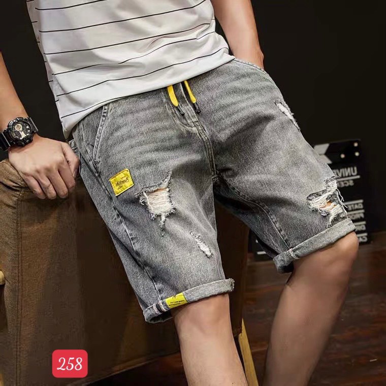 Quần short jean nam màu đen phối rách, quần sọt nam co giãn chất bò mịn xịn thời trang Tô Tồ Shop - MQ254
