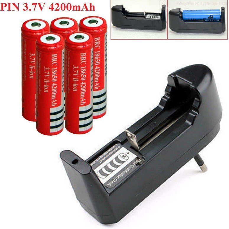 BỘ Cốc,Chui cắm sạc pin + pin sạc 4200 mAh 3.7V dùng cho các thiết bị điện tử, dùng cho Box sạc, cell laptop, đèn pin, m