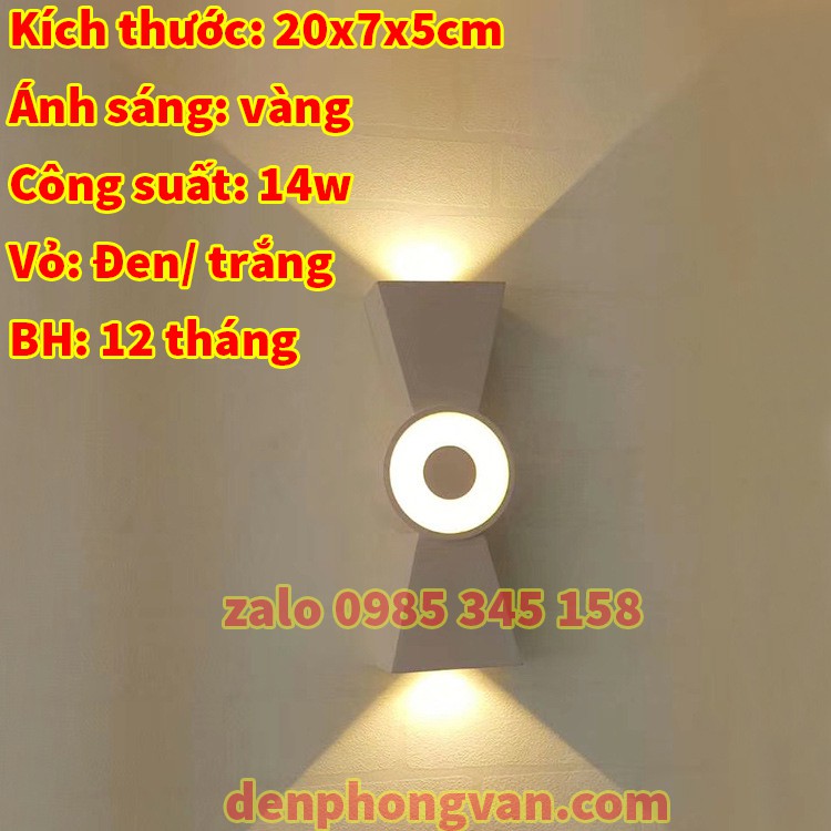 Đèn hắt tường 2 đầu hình đa giác kiểu dáng hiện đại đen/trắng (mẫu mới) Bền - Rẻ - Đẹp - Đèn Phong Vân