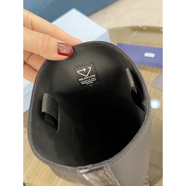 Bốt cổ cao da thật gót cao 5.5cm logo thương hiệu Prada cao cấp