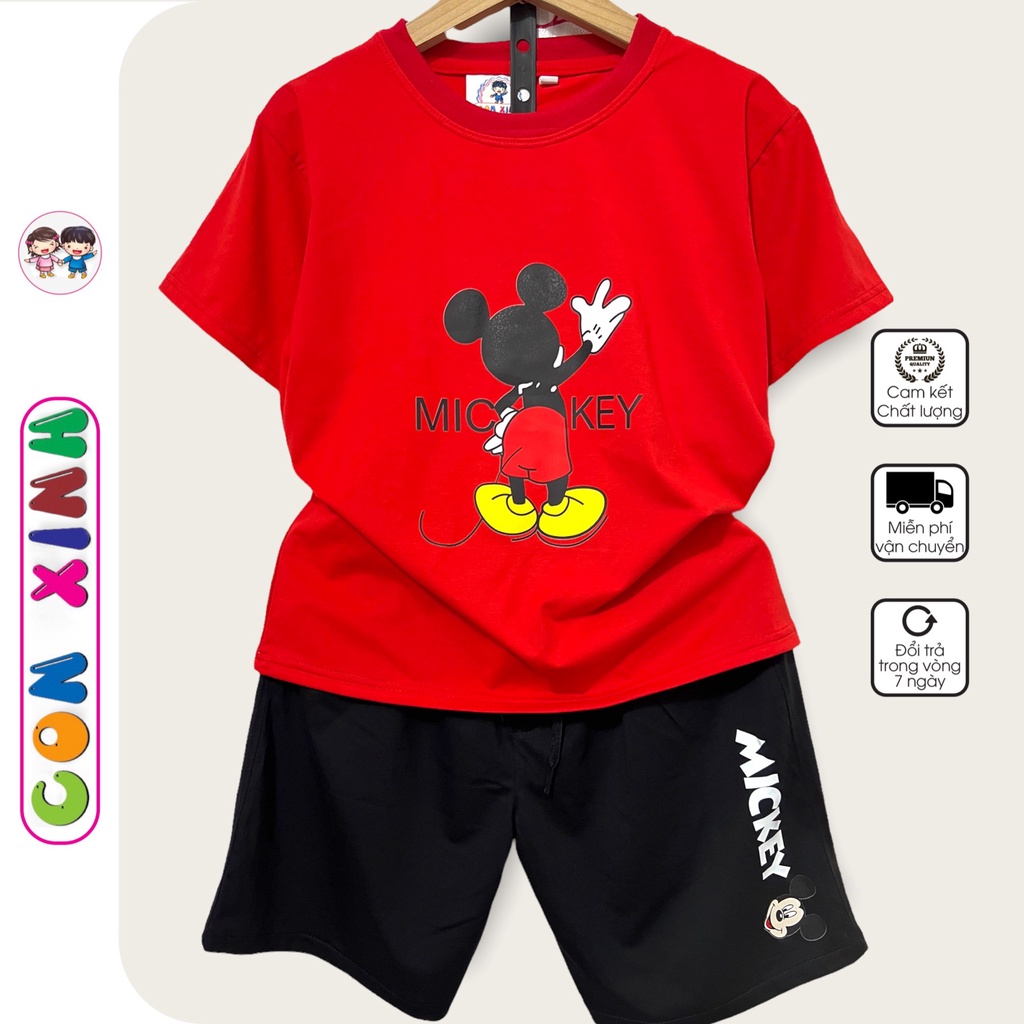 Bộ đồ bé trai Con Xinh cotton hình in Chú chuột Mickey đưa tay,thời trang dành cho trẻ em từ 4 đến 10 tuổi
