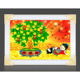 Tranh Đính Đá  ABC 3D Đồng Hồ Tiền Tài Dồi Dào DF2456 (KHÁCH TỰ ĐÍNH) KT:83X57CM