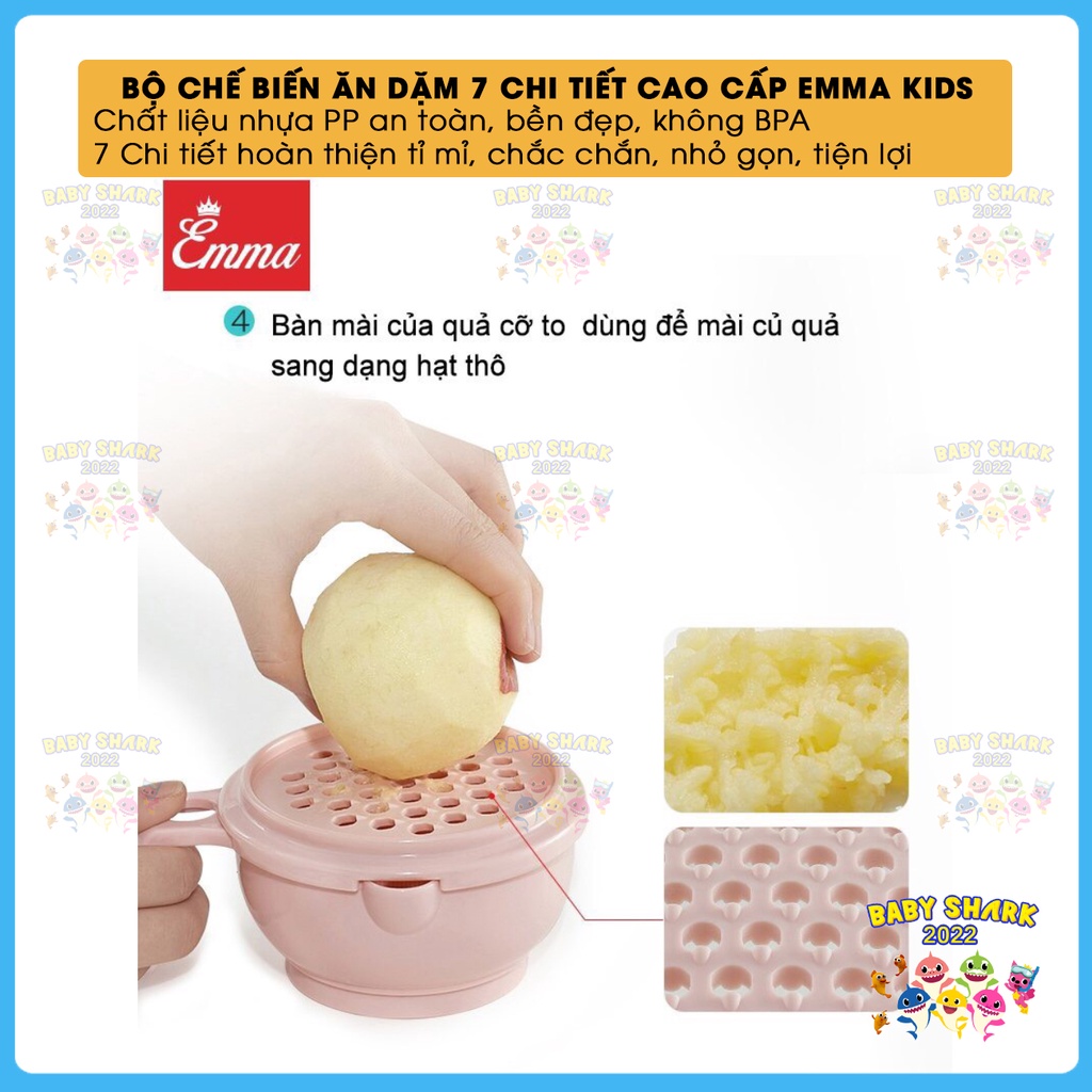 Bộ dụng cụ chế biến ăn dặm 7 chi tiết cao cấp EMMA KIDS cho bé ăn dặm