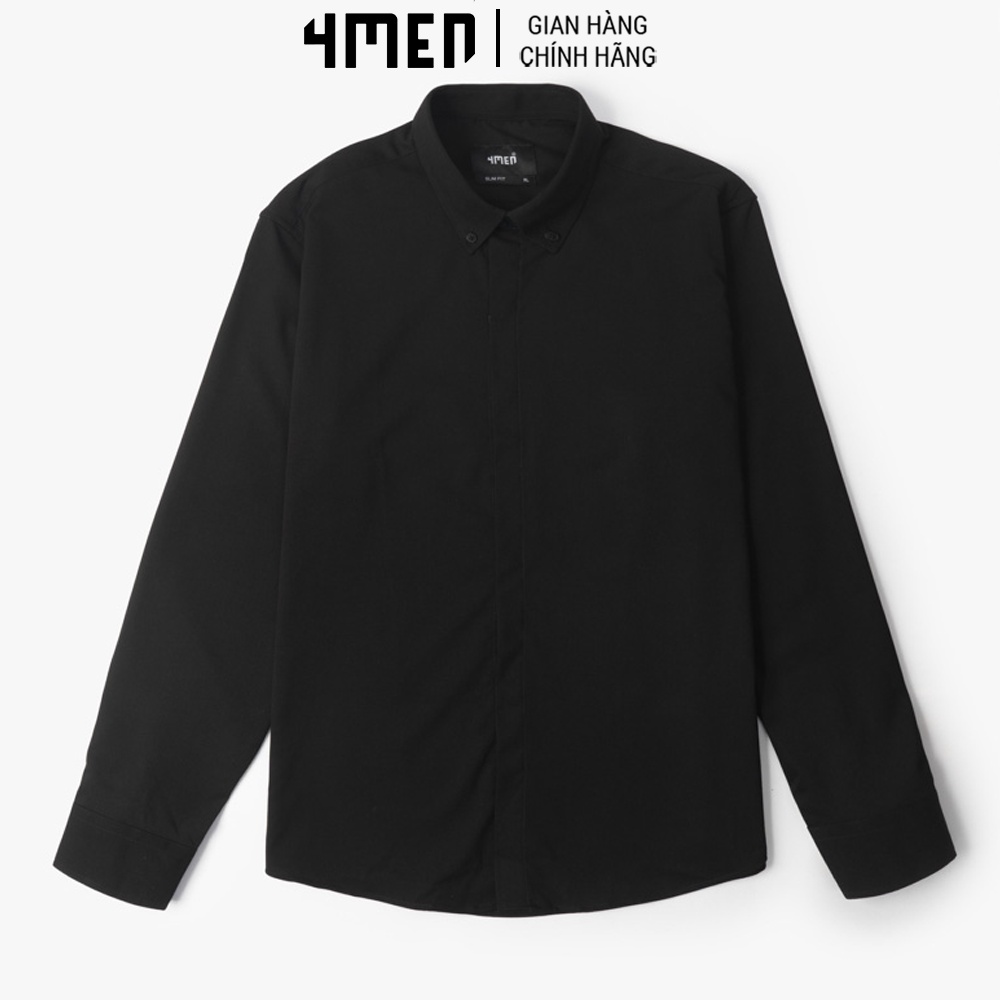 Áo Sơ Mi Slimfit Nẹp Giấu Nút 4MEN ASM113 cổ bẻ tay dài thanh lịch, vải mềm mại, chống nhăn, thấm mồ hôi
