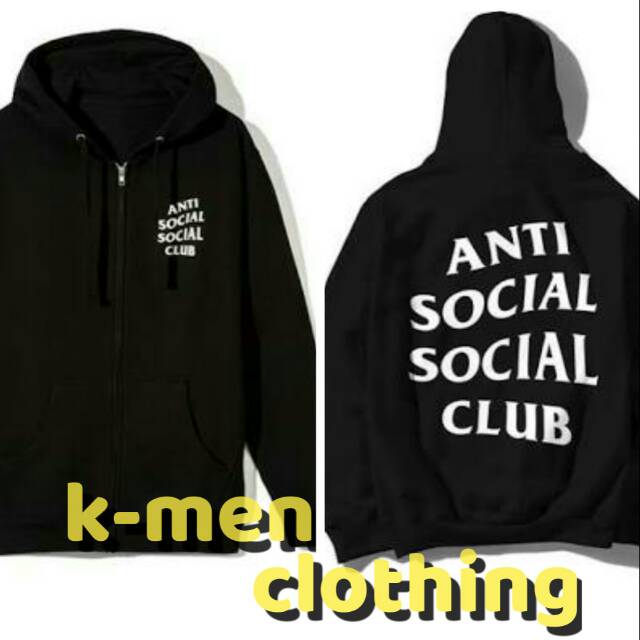 Áo Khoác Hoodie Phối Khóa Kéo In Chữ Anti Social Social Club Cá Tính