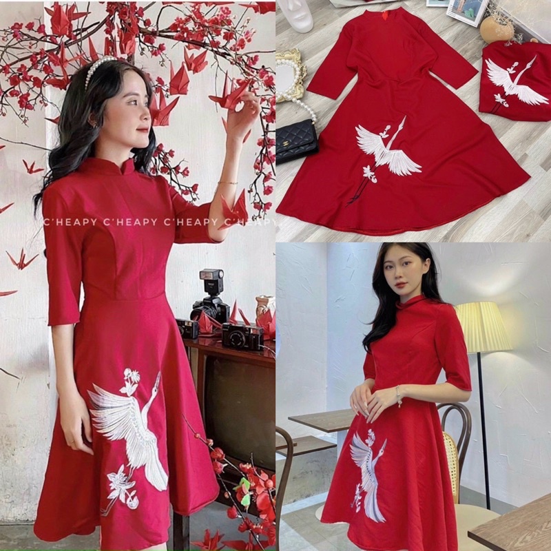Đầm đỏ cổ tàu - M,L,XL,XXL - Shop Táo Đỏ Bigsize 50kg-90kg