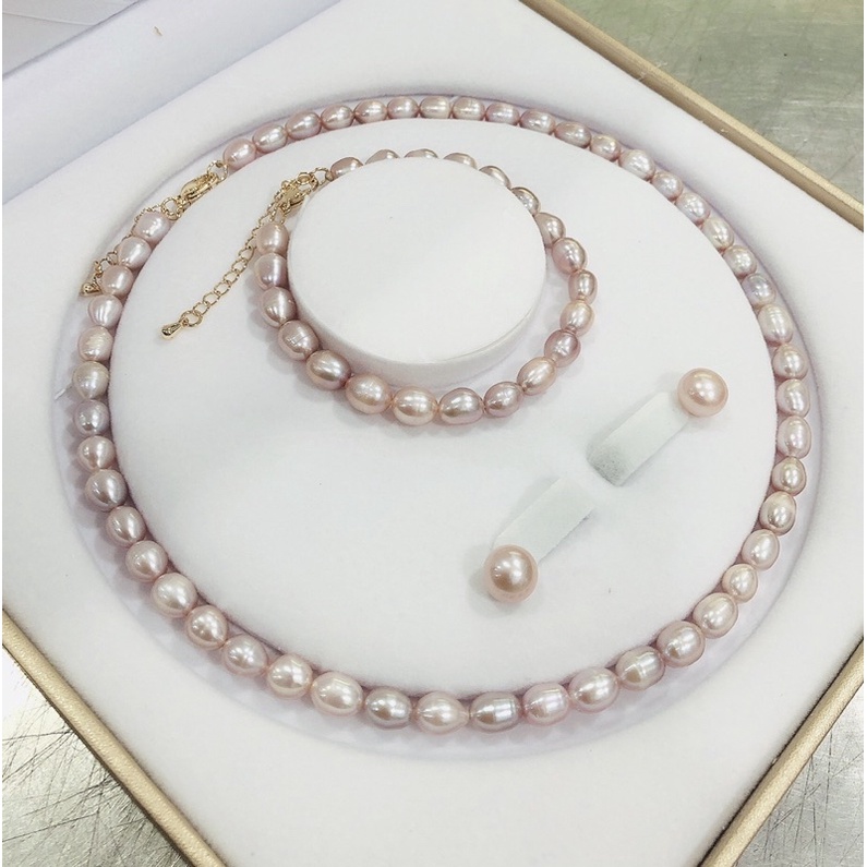 Bộ trang sức hạt 7-8ly màu hồng phấn