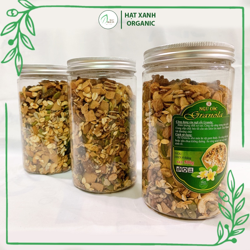 Granola Siêu Hạt Ăn Kiêng Giảm Cân Ít Yến Mạch Mix thêm Hạt điều, Hạnh nhân, Macca Ăn Liền Hũ 500g