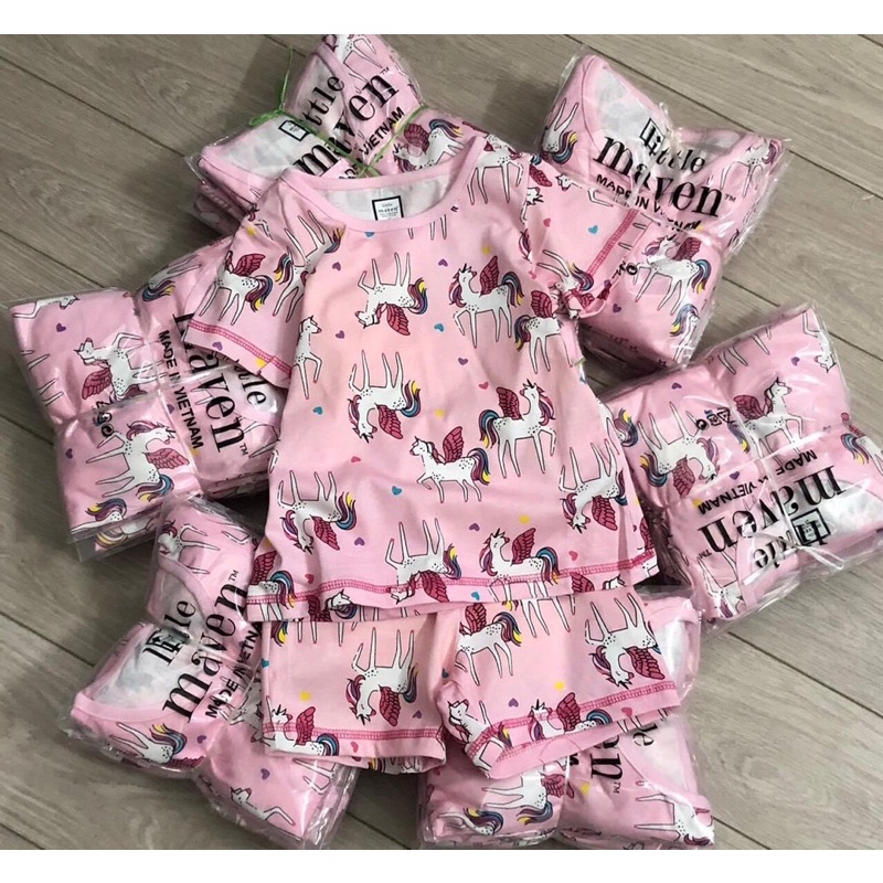 Bộ cộc tay Little maven cho bé gái size từ 12-24 cân