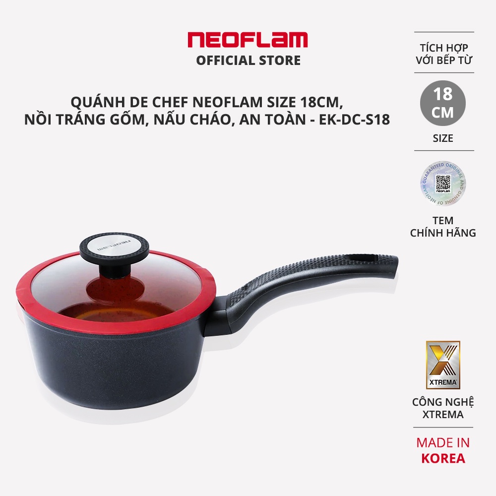 [Mã BMBAU300 giảm 10% đơn 499K] Quánh de Chef Neoflam size 18cm, nồi tráng gốm, nấu cháo, an toàn EKDCS18