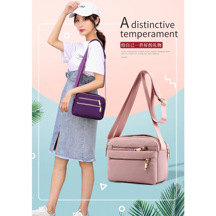 Túi Xách Nữ Đẹp Túi Đeo Chéo Bằng Nylon Chống Thấm Nước Màu Hồng Thời Trang Cho Nữ-72