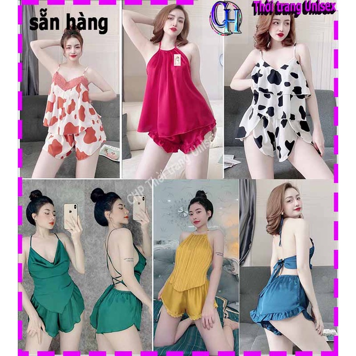 LOẠI ĐẸP  Bộ Đồ Ngủ Lụa Sexy 2 Dây Gợi Cảm Nhún Trơn Chất Cao Cấp Mềm Mát hở Lưng Cho Người Dưới 58kg