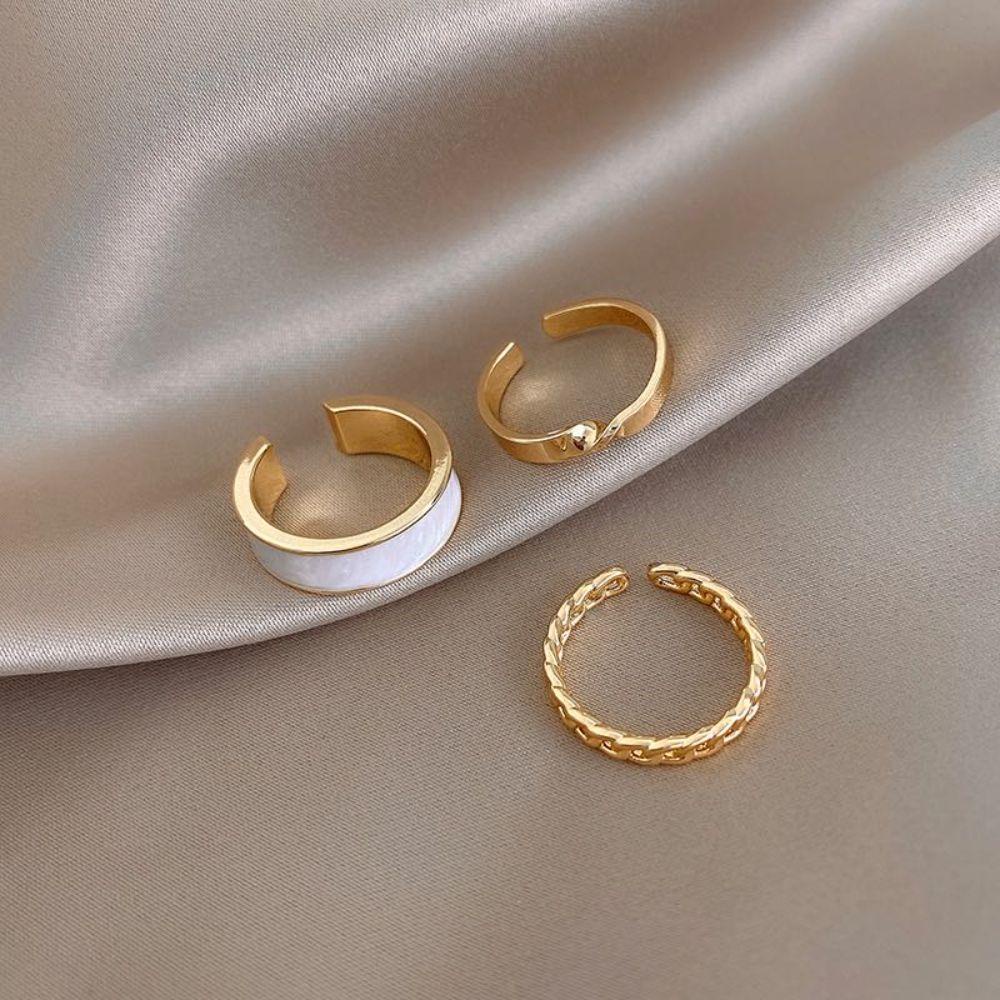 Bộ Nhẫn Cưới Ba Món Phong Cách Gothic Hàn Quốc Có Thể Điều Chỉnh Cho Nữ