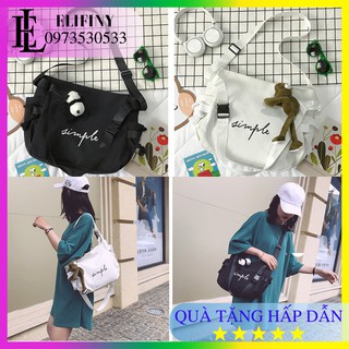 Túi Tote Đeo Chéo Simple Nam Nữ Vải Canvas Đi Học Đi Chơi Siêu Cute Cá Tính Phong Cách Hàn Quốc