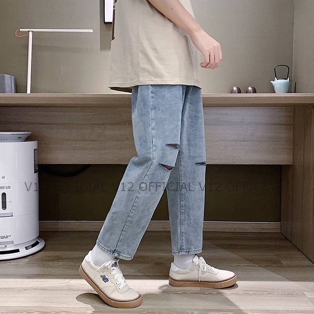 Quần jeans rách gối phong cách Hàn Quốc , ống đứng , form baggy không phai màu , hiphop V2 | BigBuy360 - bigbuy360.vn