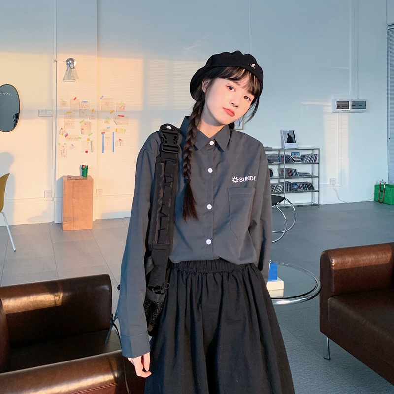 SUXI Áo Sơ Mi Tay Dài Dáng Rộng Thiết Kế Đơn Giản Dễ Phối Đồ Cho Nữ