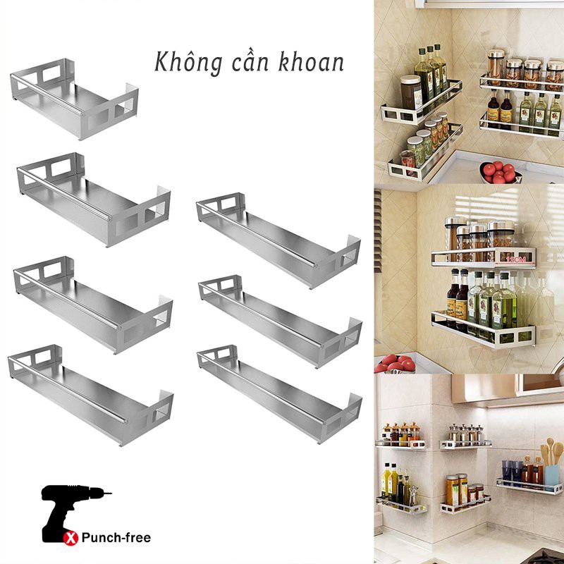 Kệ Gia Vị Inox, Giá Đựng Gia Vị Gắn Tường Bằng Thép Không Gỉ Đa Năng