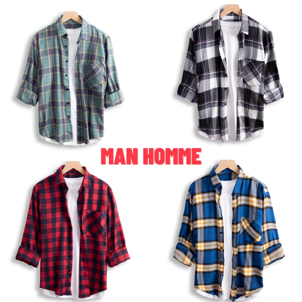 Áo Sơ Mi Ca Rô Nam Hàn Quốc Áo Flannel Sơmi Kẻ Sọc Caro Nam Dài Tay From Ôm Hàng Hiệu - SMGS02 - MANHOMME | BigBuy360 - bigbuy360.vn