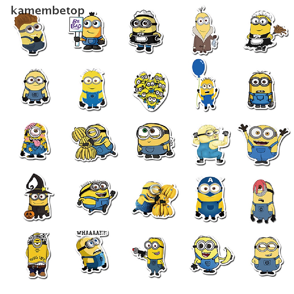 Bộ 50 Miếng Dán Hình Minions Vui Nhộn Bằng PVC Trang Trí Điện Thoại / Guitar