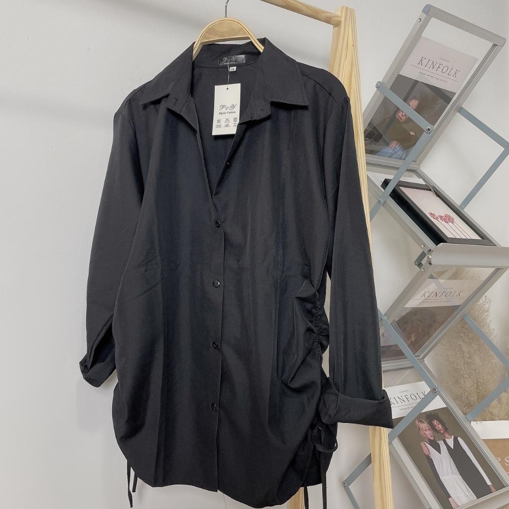 áo sơ mi nữ tay dài phom rộng bigsize rút dây 2 bên dáng dài,áo sơ mi kiểu đủ màu mã at4