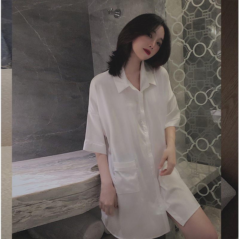  Áo Choàng Ngủ Dáng Dài Vải Lụa Lạnh Màu Trắng Cỡ Lớn Thời Trang Mùa Hè Cho Nữ | BigBuy360 - bigbuy360.vn