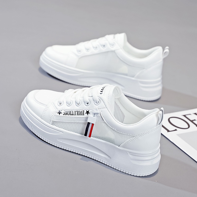 Giày Da Nữ, Giày Sneaker Da Nữ G01 Màu Trắng Đẹp Đế Cao Phong Cách Hàn Quốc Đi Học Đi Chơi