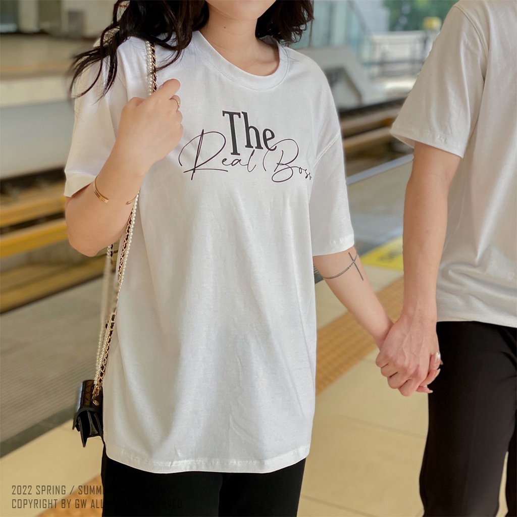 Áo Thun Đôi nam nữ tay lỡ The Boss, Real Boss áo cặp form rộng vải cotton