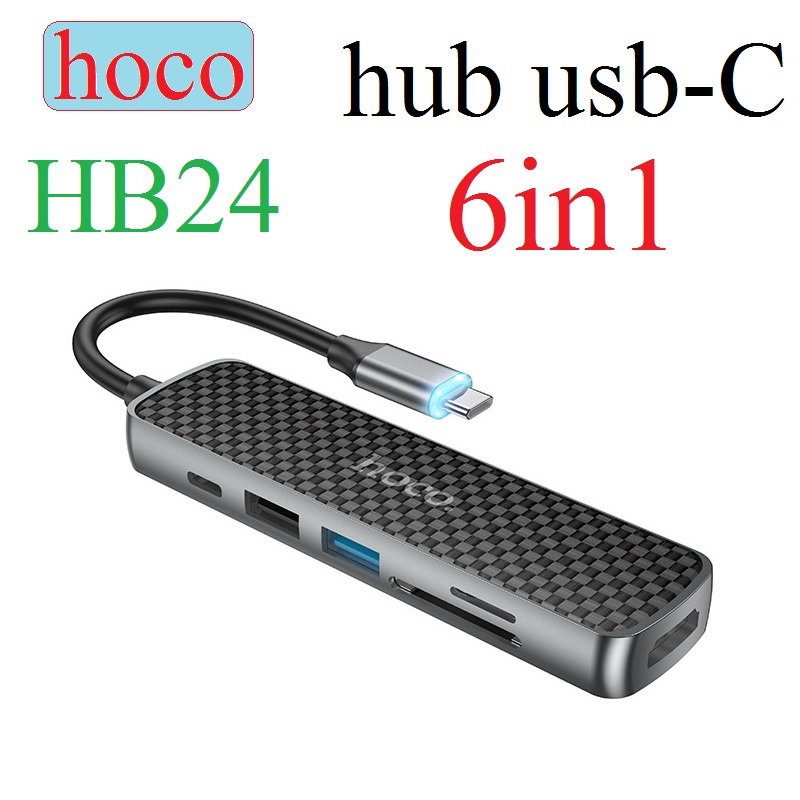Hub Type C dùng cho macbook 6 trong 1 Hoco HB24